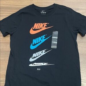 Nike Boys Black Tee with Multicolor Logos